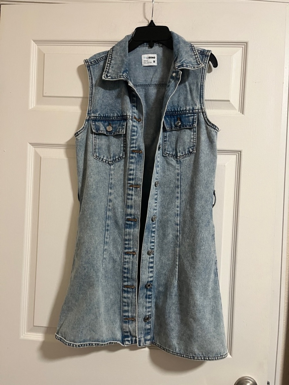Light Wash Denim Button-Front Sleeveless Vest Dress